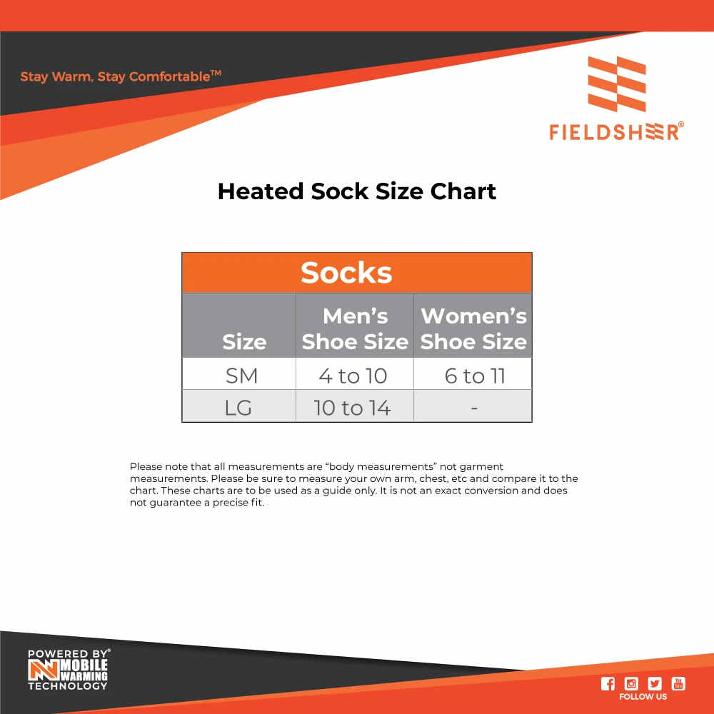 Fieldsheer Mobile Warming Socks Size Chart