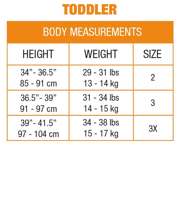 Choko Toddler Size Chart