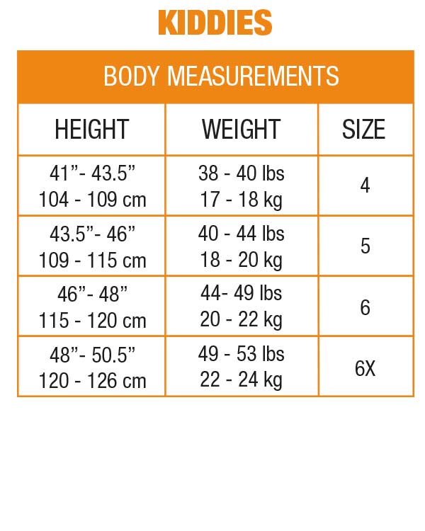 Choko Kiddies Size Chart