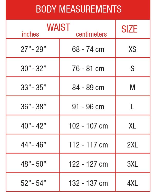 Choko Men's Pant/Bib Size Chart