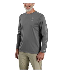 Carhartt Men's Force Sun Defender Lightweight Long Sleeve Logo Graphic T-Shirt, color: Steel