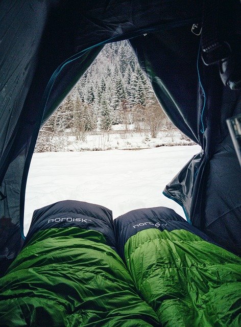 sleeping bags in a tent