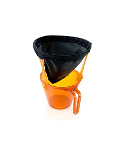 GSI Outdoors Ultralight Java Drip, full view of product. Black drip filter above an orange cup.