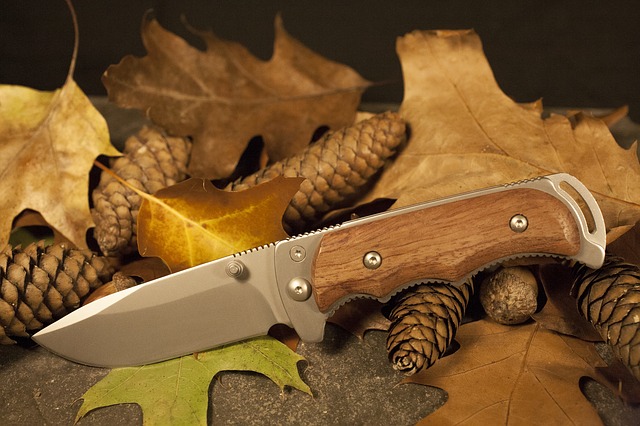 fixed tang hunting knife on leaves