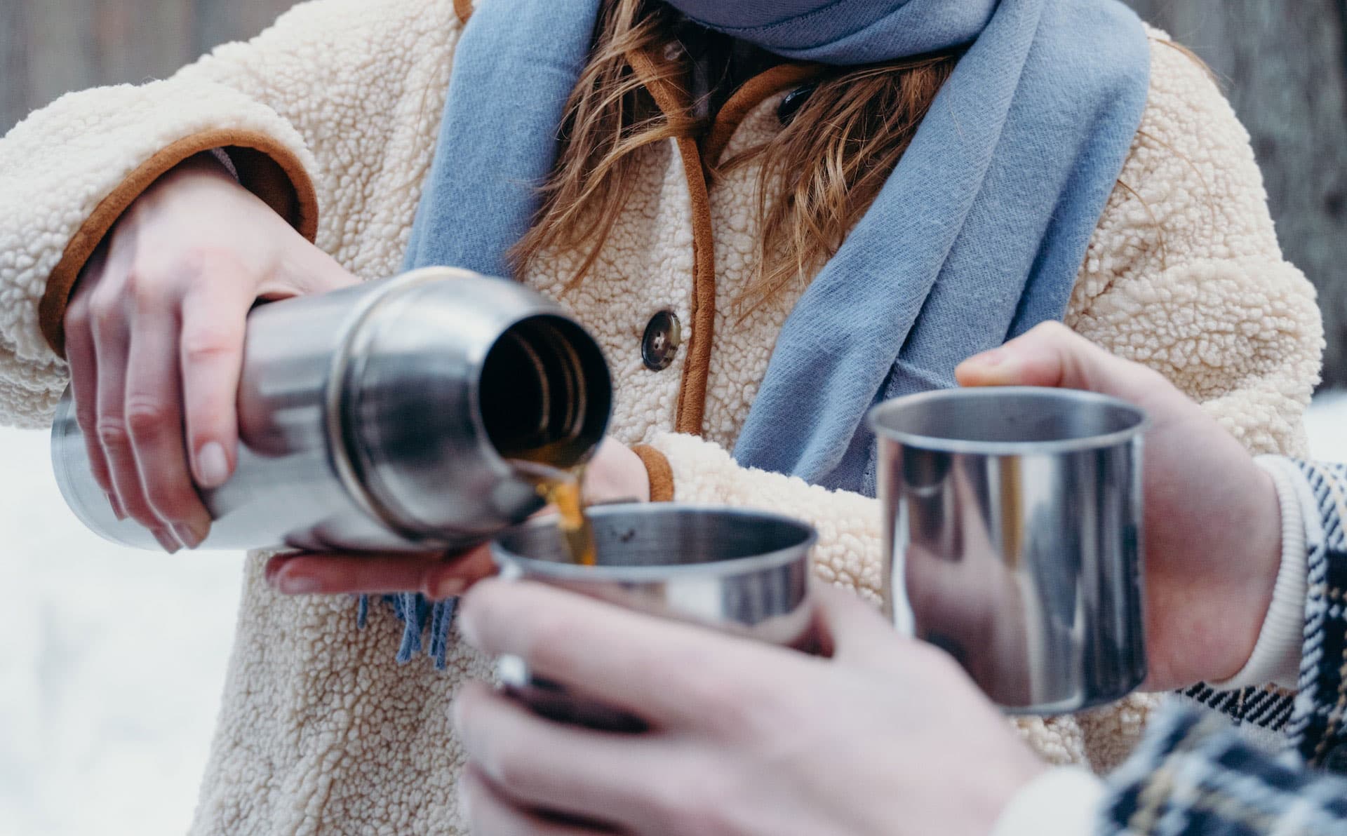 bringing a hot drink on a winter hike