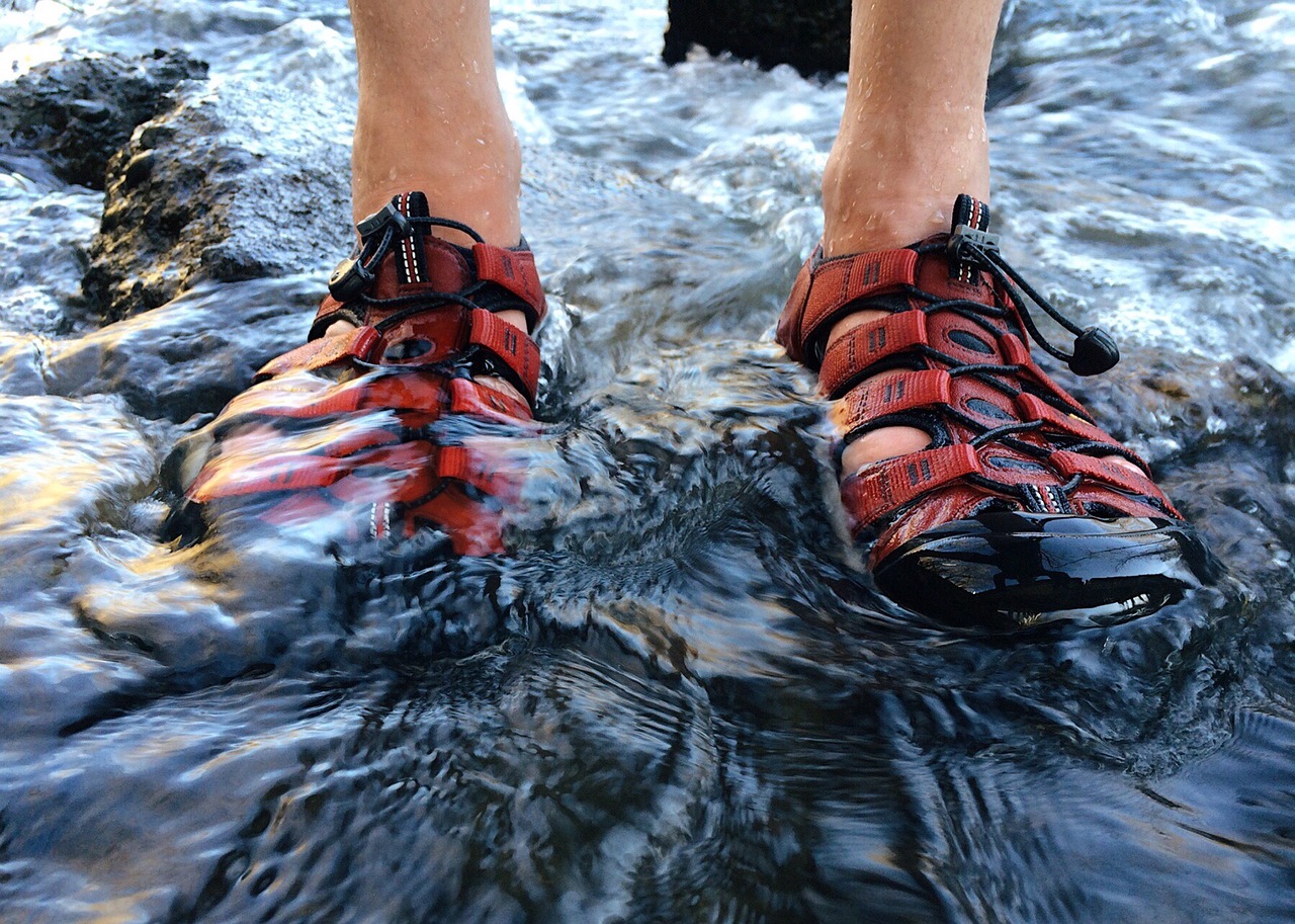 Water crossing in sandals